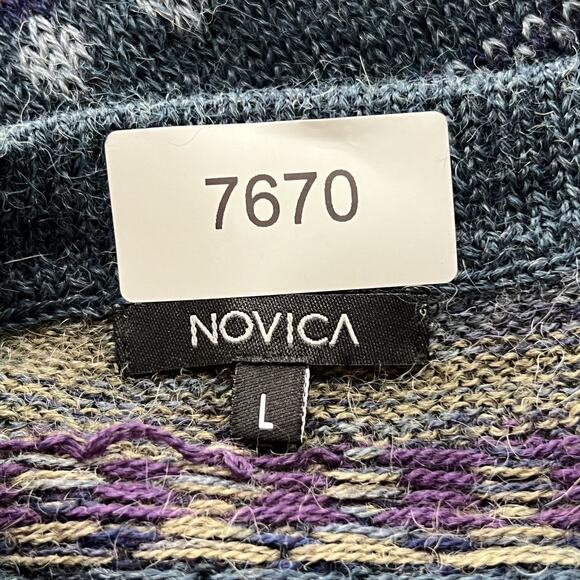 Novica Sweater Large Men's 100% Alpaca Peruvian Crew Neck Blue Multicolor - Picture 3 of 10